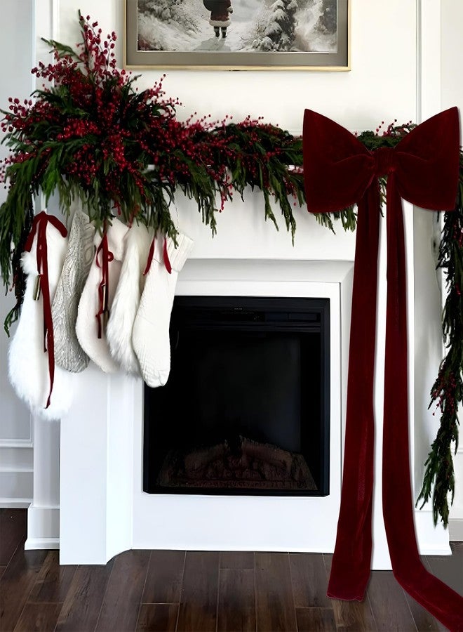 Suncalla Burgundy 6 Pcs Christmas Chair Sashes 157'' Decorative Bows Chair Cover with 12 Pins for Dinning Room Decoration Wedding Reception Restaurant Event Decoration Banquet Party (Velvet) - Image 5